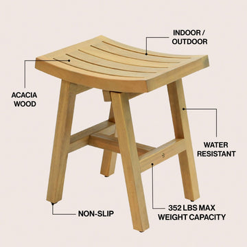 Tamlyn 15.75" Traditional Classic Slatted Solid Acacia Wood Indoor/Outdoor Shower Stool
